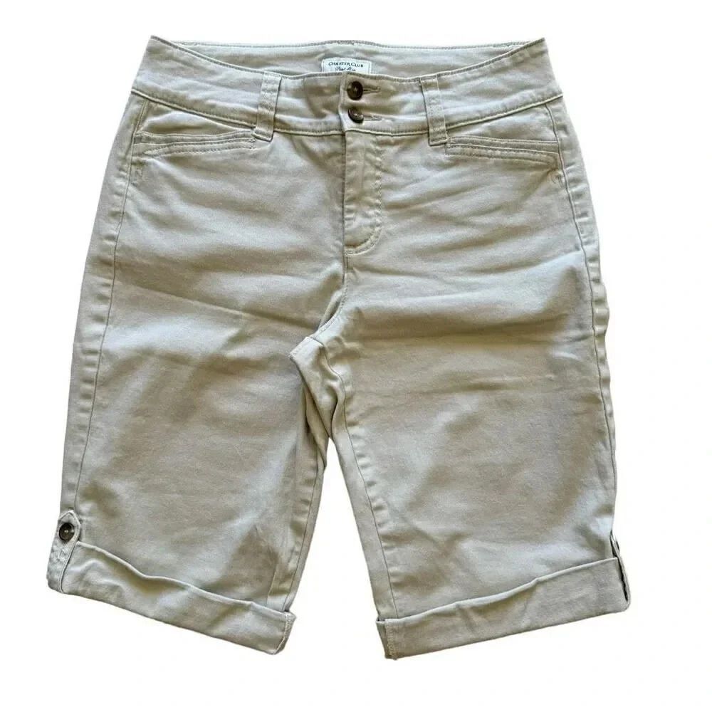Charter Club Ivory Stretchy Zipper Fly Button Front Rolling Cuffs Bermuda Shorts